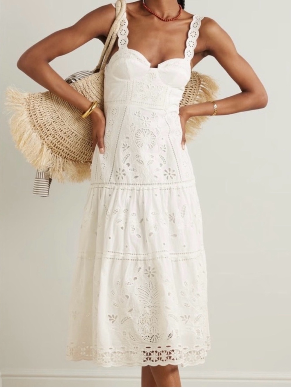 Farm Rio Richelieu Embroidered Organic Cotton Midi Dress